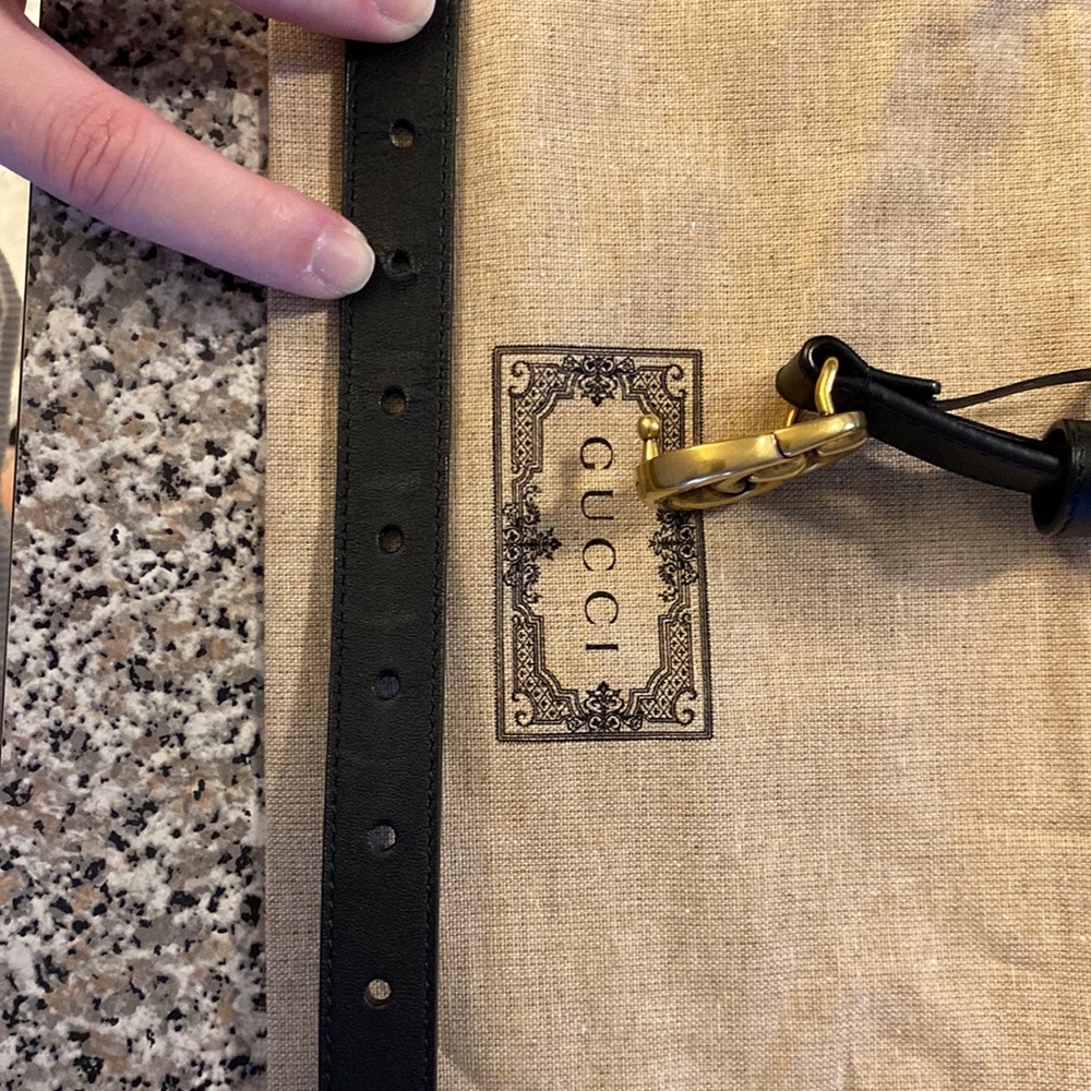 Gucci Thin Black Belt w/ Gold Hardware - Picture 2 of 5